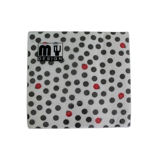 20 Pack Black Polka Dot with Beatles Design 2 ply Premium Party Napkins 33x33cm Serviettes Disposable