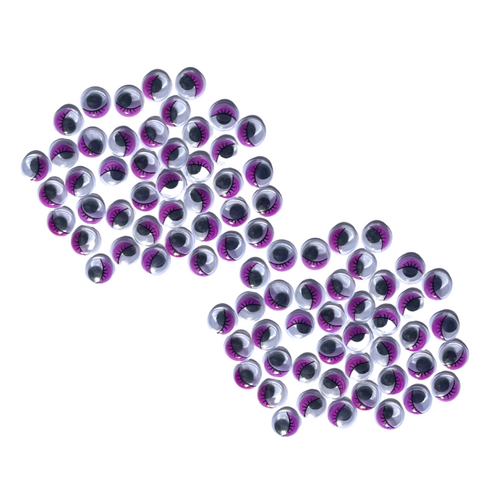 2x Packs of 50 Craft Googly Eyes Purple Colour Eyelids 10mm Glue On