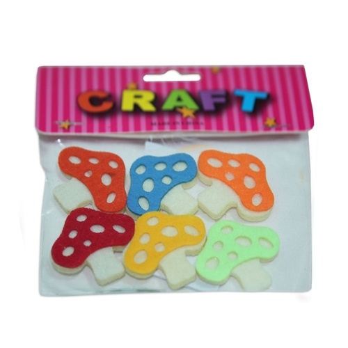 6 Pack of Coloured Felt Mushrooms Embellishments for Card Making,  Scrapbooking
