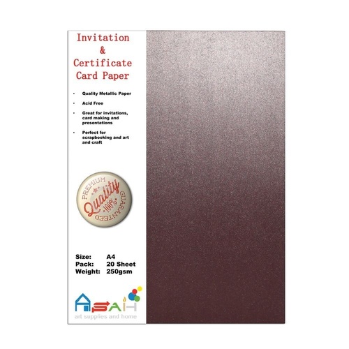20pce Brown Metallic Certificate / Invitation Card Paper 250gsm, A4, Acid Free