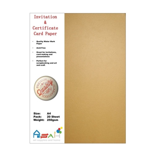 20pce Gold Watermark Certificate / Invitation Card Paper 250gsm, A4, Acid Free