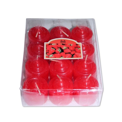 24 Strawberry Field Votive Wax Scented Party Candles (2 Packs of 12) Red
