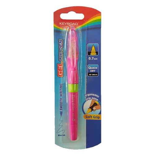 Pink/Green 1pce Keyroad Pen Smozzy Gel Ink 0.7mm Tip Ergonomic Design Grip School