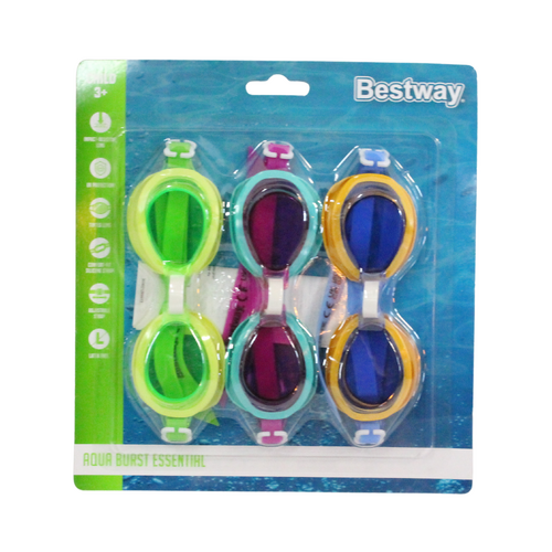 3pce Colourful Swimming Goggles Kids 3+ UV Shield & Anti Fog Swim Team