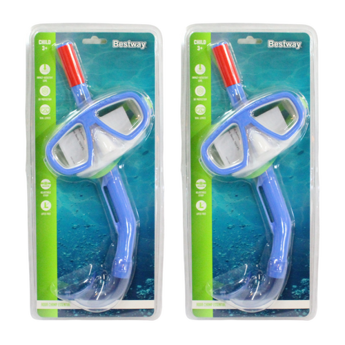 2x Kids Snorkel & Mask Swimming Set Blue Colour UV Protection Latex Free