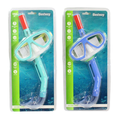 Pair of Kids Snorkels & Masks Blue Bundle Set UV Protection 4pce