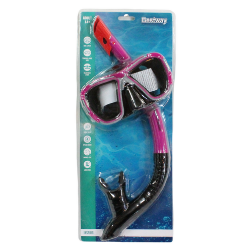 Snorkel & Mask Pike Set Pink Adult UV Protection, Clip & Valve