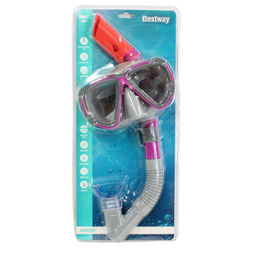 Snorkel & Mask Pike Set Pink Adult 14+ UV Protection, Clip & Valve
