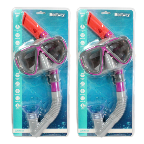 2x Snorkel & Mask Pike Sets Pink Adult 14+ UV Protection, Clip & Valve