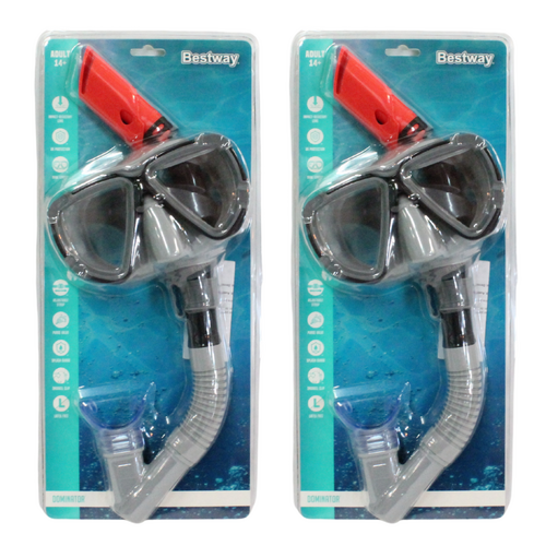 2x Snorkel & Mask Pike Sets Black Adult 14+ UV Protection, Clip & Valve