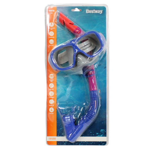 Snorkel & Mask Pike Set Blue Kids 7+ UV Protection, Clip & Valve