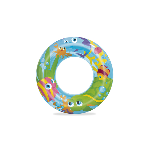 Inflatable Swim Ring 1pce Fish & Turtle Theme 56cm/22" Diameter Kids Pool Toy