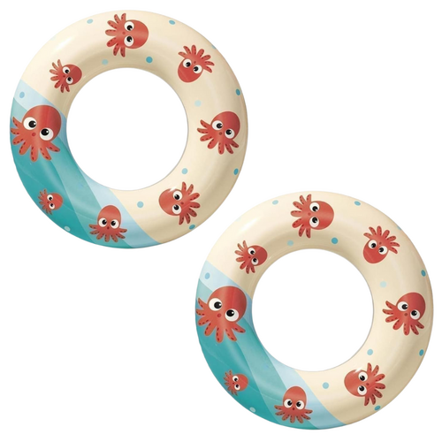 2x Inflatable Swim Rings Octopus Set 61cm/24" Diameter Kids Pool Toy