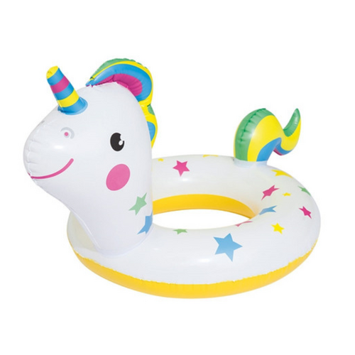 Inflatable Swim Ring White Unicorn 1pce 79x58cm Diameter Kids Pool Toy