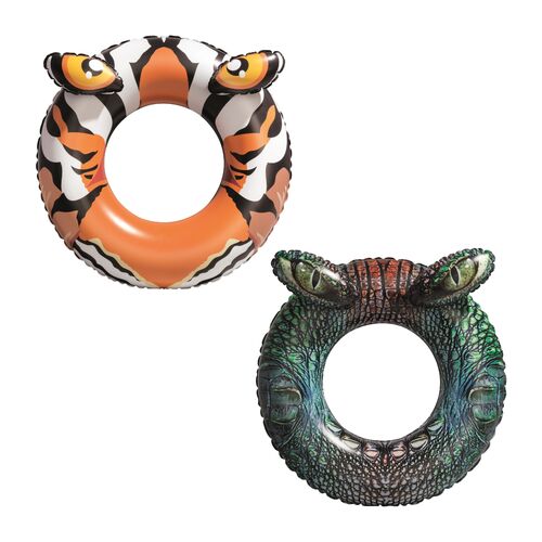 Inflatable Swim Rings Set Croc & Tiger Designs 2pce 91cm/36" Diameter Pool Toy