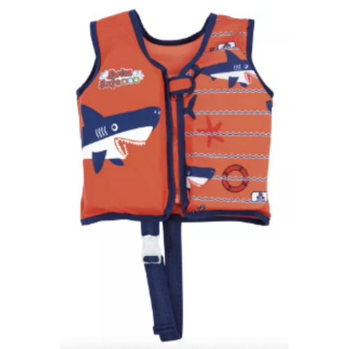Kids Orange Swimming Life Jacket Medium/Large 18-30kg Shark Design Safety Vest