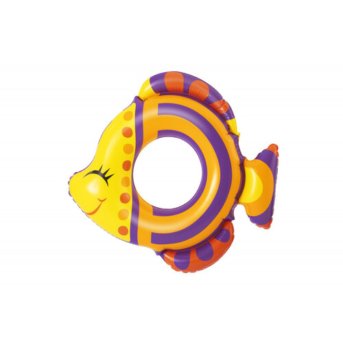 Inflatable Swim Ring 1pce Yellow Fish Shaped 81cm Diameter Kids Pool Toy