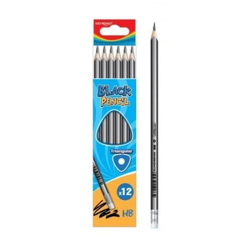 12pce Pencils Triangular w/ Eraser Graphite HB Black Drawing School, Work