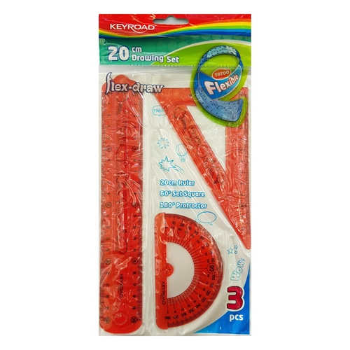 3pce Red Keyroad Ruler Flexible Set Anti Break Easy Pickup School Office