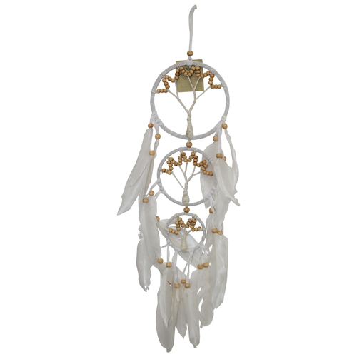 Dream Catcher 50cm 3 Tier Tree of Life with Natural Beads & White Feathers