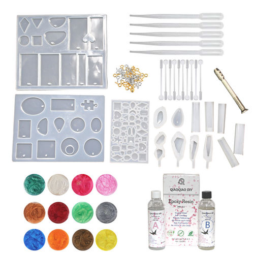 Jewellery Mold Set with Epoxy Resin & Mica Pigment Powder 140pce Casting Kit Silicone
