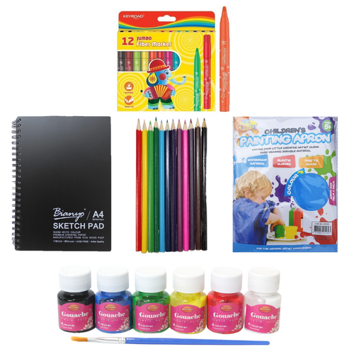 33pce Boys Art Bundle Pencils, Pad, Paints, Fibre Markers Kids Art Craft