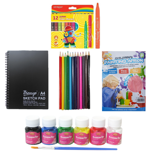 33pce Girls Art Bundle Pencils, Pad, Paints, Fibre Markers Kids Art Craft