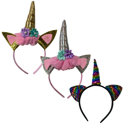 3x Kids Unicorn/Cat Ears Set Headbands, Dress Up Costume Accessory