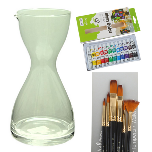 Glass Painting Kit DIY Paints, Brushes & Flower Vase Pourer to Decorate 19pce