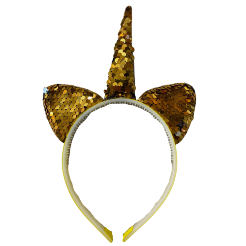 1pce Gold Sequin Unicorn/Cat Ears Headband, Kids Dress Up Costume Accessory