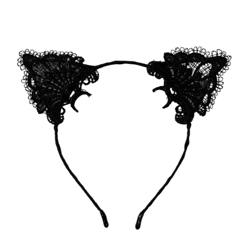 1pce Black Doily Cat Ears Headband, Dress Up Costume Accessory