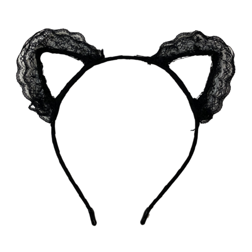 1pce Black Lace Outline Cat Ears Headband, Dress Up Costume Accessory