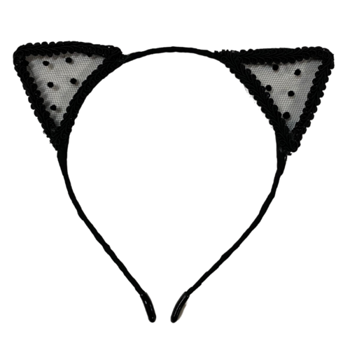 1pce Black Lace Polka Dot Cat Ears Headband, Dress Up Costume Accessory