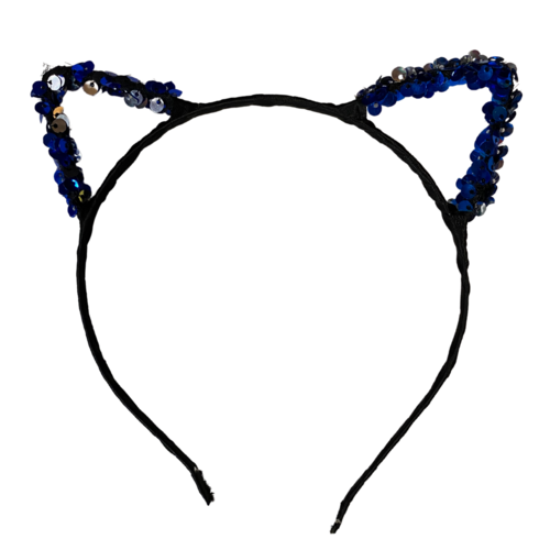 1pce Blue/Silver Sequin Cat Ears Headband, Dress Up Costume Accessory