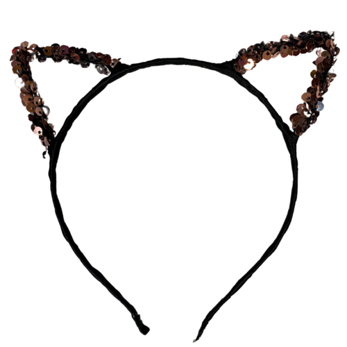 1pce Rose Gold/Black Sequin Cat Ears Headband, Dress Up Costume Accessory