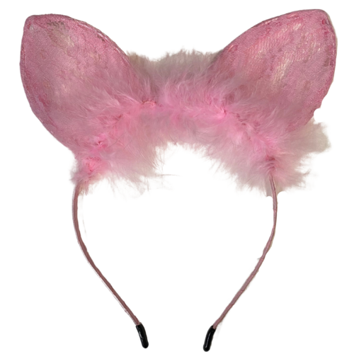 1pce Baby Pink Fluffy Lace Bunny/Cat Ears Headband, Dress Up Costume Accessory