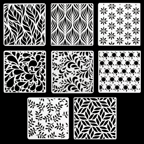 8pce Leaf Patterns Stencils Set 13x13cm Plastic Reusable Tile Cut Template