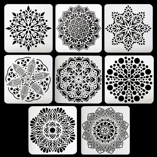 8pce Mandalas Stencils Set 13x13cm Plastic Reusable Tile Cut Template 1