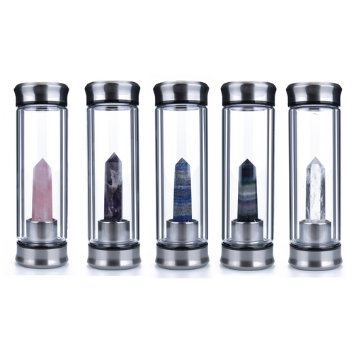 5x Crystal Water Bottles Set 300ml Glass Drink Solid Gemstones Tower