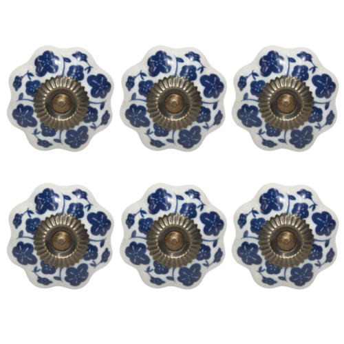 6pce Blue & White 3 Moroccan Door Handles Knobs Drawer/Wardrobe/Furniture