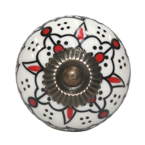1pce Red & White 2 Moroccan Door Handle Knob Drawer/Wardrobe/Furniture