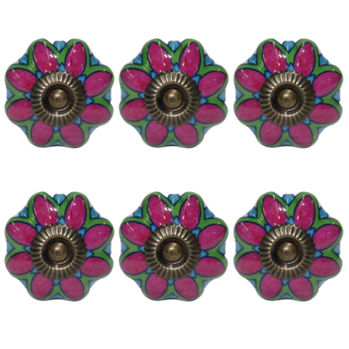 6pce Red & Blue Moroccan Door Handles Knobs Drawer/Wardrobe/Furniture