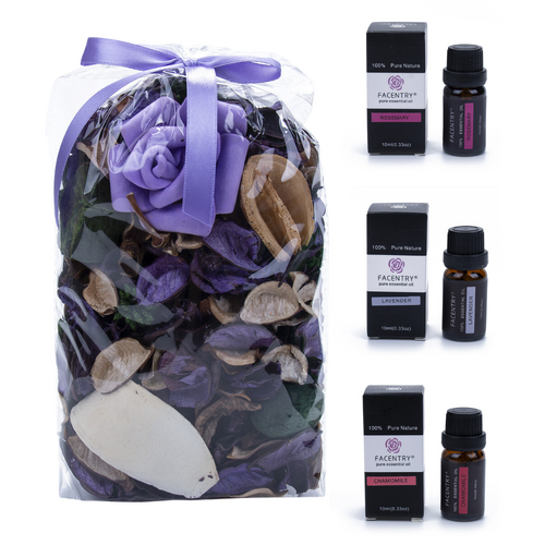 Purple Pot Pourri with 3x Essential Oils, Scented Mix Gift Set Home Decoration
