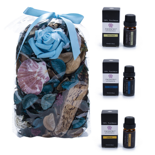 Blue Pot Pourri with 3x Essential Oils, Scented Mix Gift Set Home Decoration
