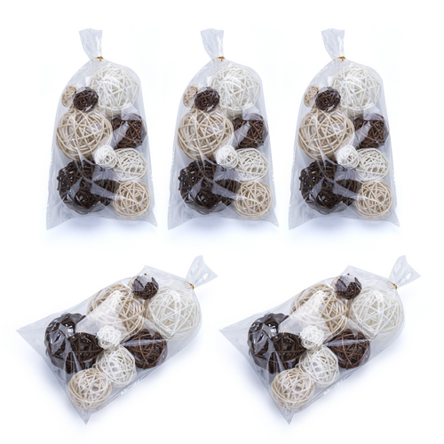 5x Packs Rattan Balls Decorative Lata, Wicker Cane in Natural, White & Brown Colours