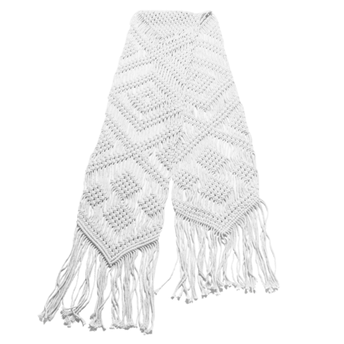 Macrame Tablecloth/Bed Runner 25cm x 220cm White Cotton Woven Cord Boho Tassel