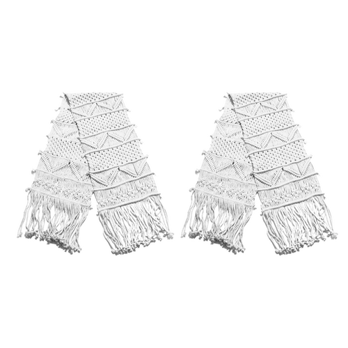 2x Macrame Tablecloth/Bed Runner 30cmx180cm White Cotton Woven Cord Boho Tassel