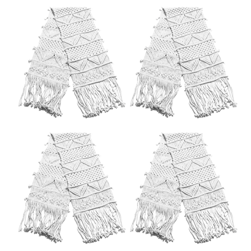 4x Macrame Tablecloth/Bed Runner 30cmx180cm White Cotton Woven Cord Boho Tassel