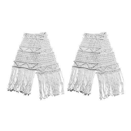 2x Macrame Tablecloth/Bed Runner 33cmx220cm White Cotton Woven Cord Boho Tassel