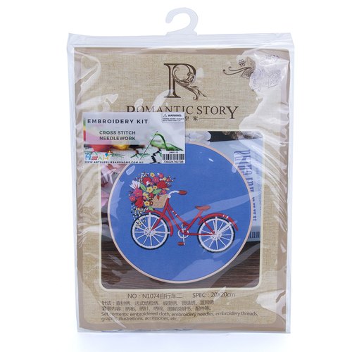 20cm Red Bike Embroidery Kit Cross Stitch Set With Frame DIY Needlework